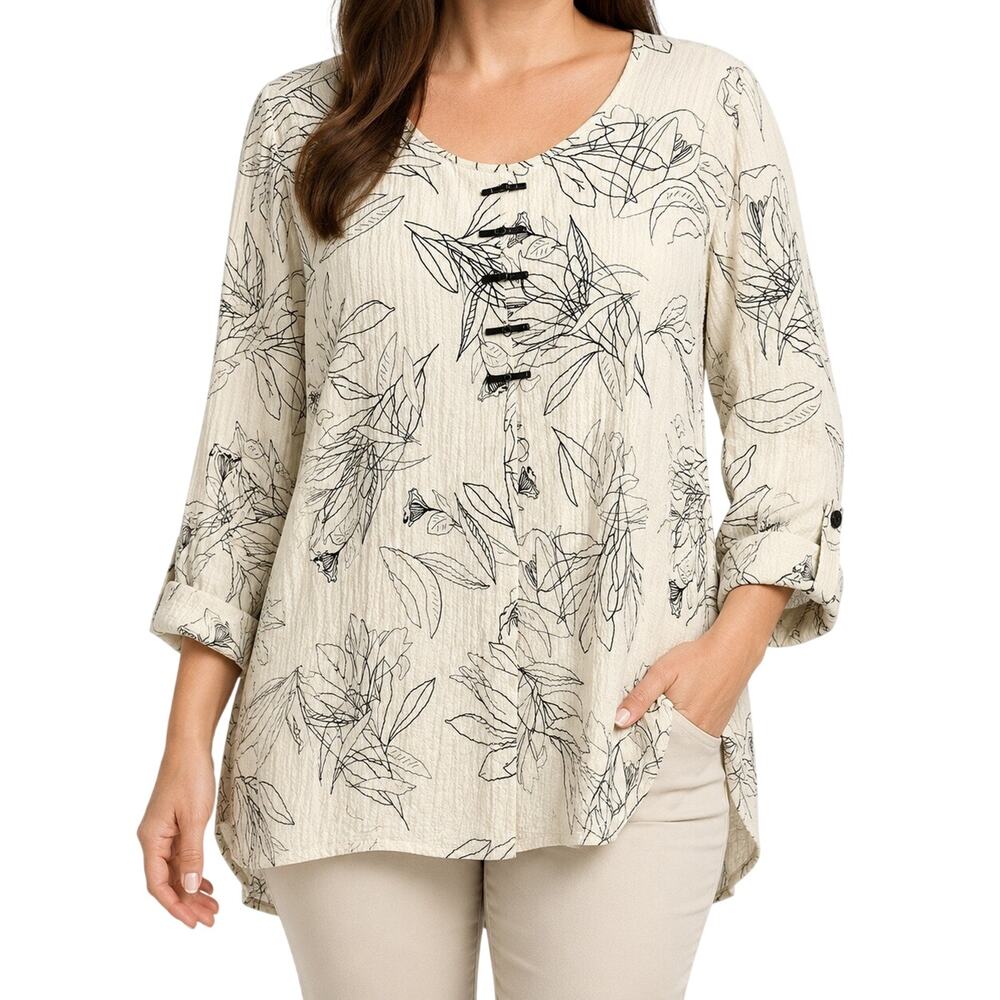 JM Collection 1X Wearable Art Cream Black Blouse Shirt Top Similar to Ali Miles